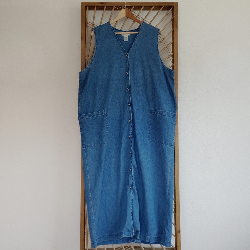 Vintage Eddie Bauer Denim Sleeveless Button Front Maxi Dress / Size XXL Tall